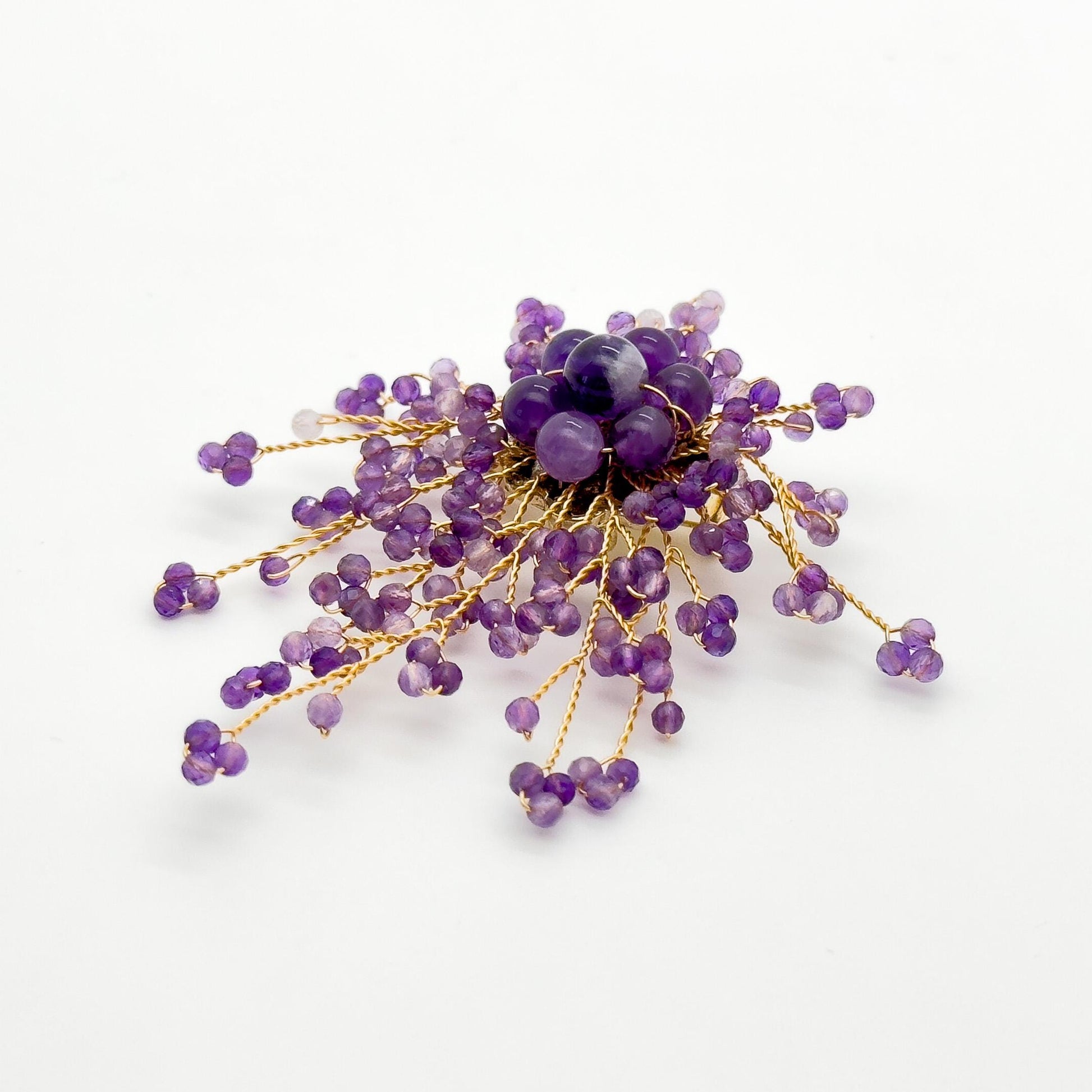 Handcrafted Lavender Purple Stone Brooch Copper Setting Statement Pin