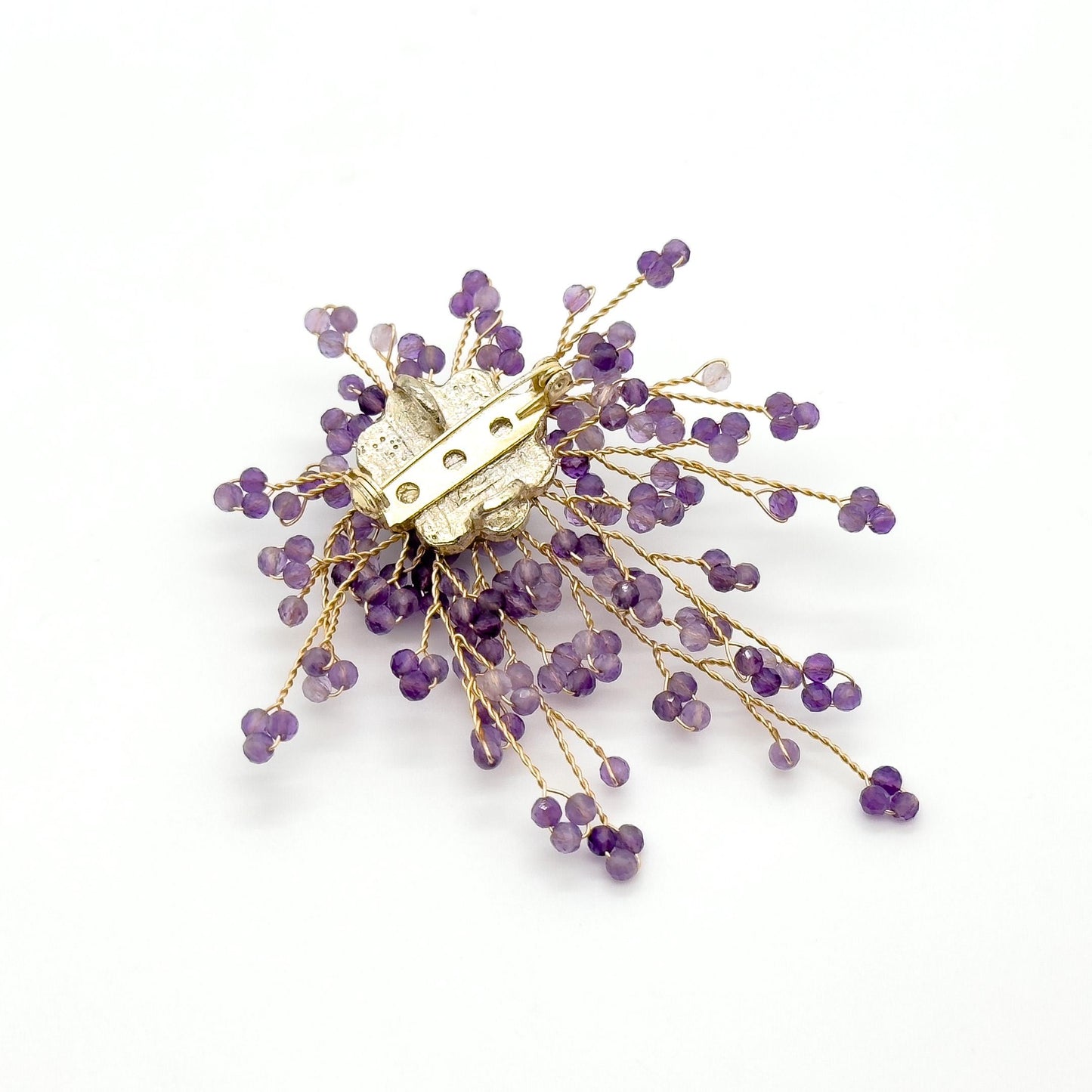 Handcrafted Lavender Purple Stone Brooch Copper Setting Statement Pin