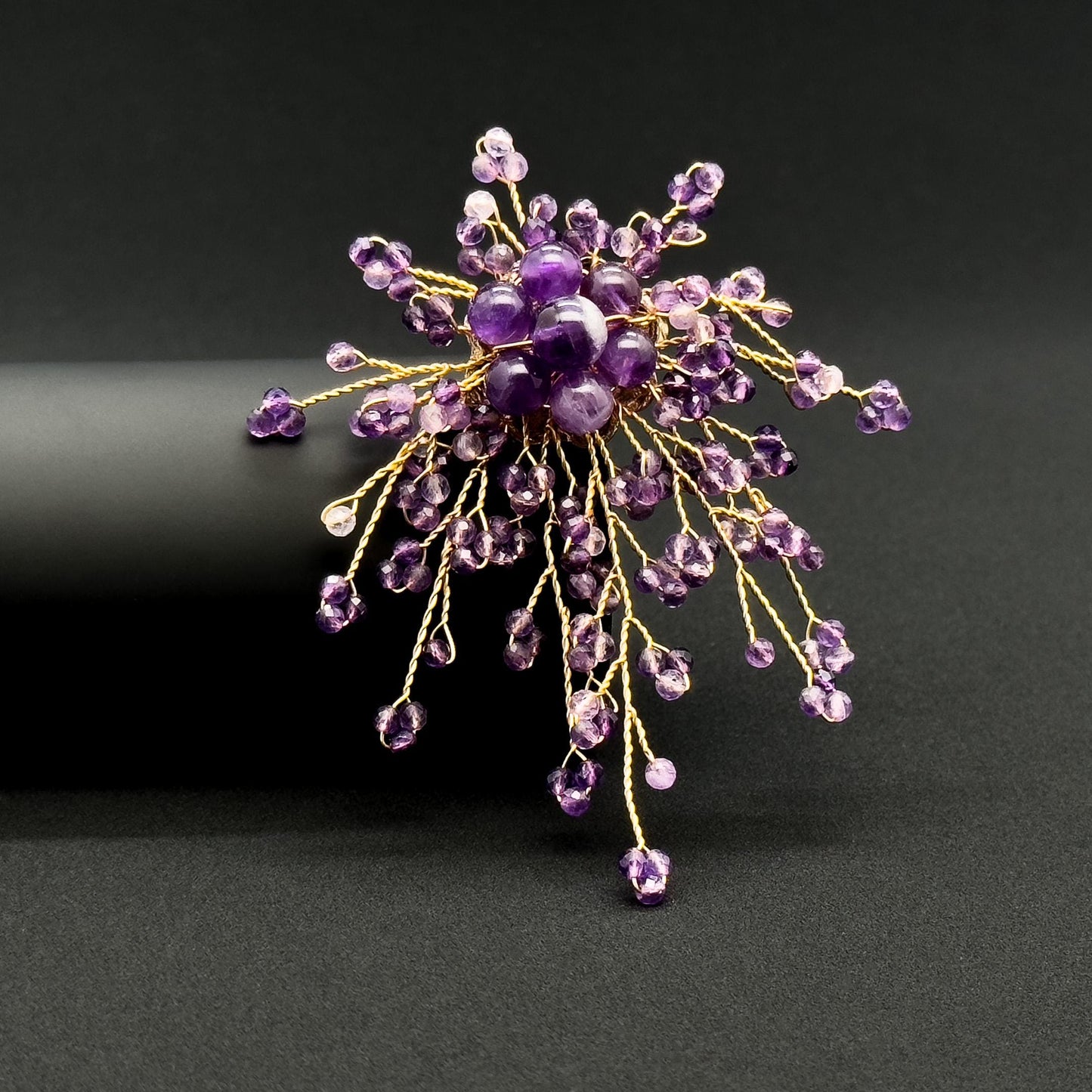 Handcrafted Lavender Purple Stone Brooch Copper Setting Statement Pin