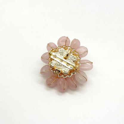 Handmade Pink Stone Flower Brooch with Pearl Copper Pin
