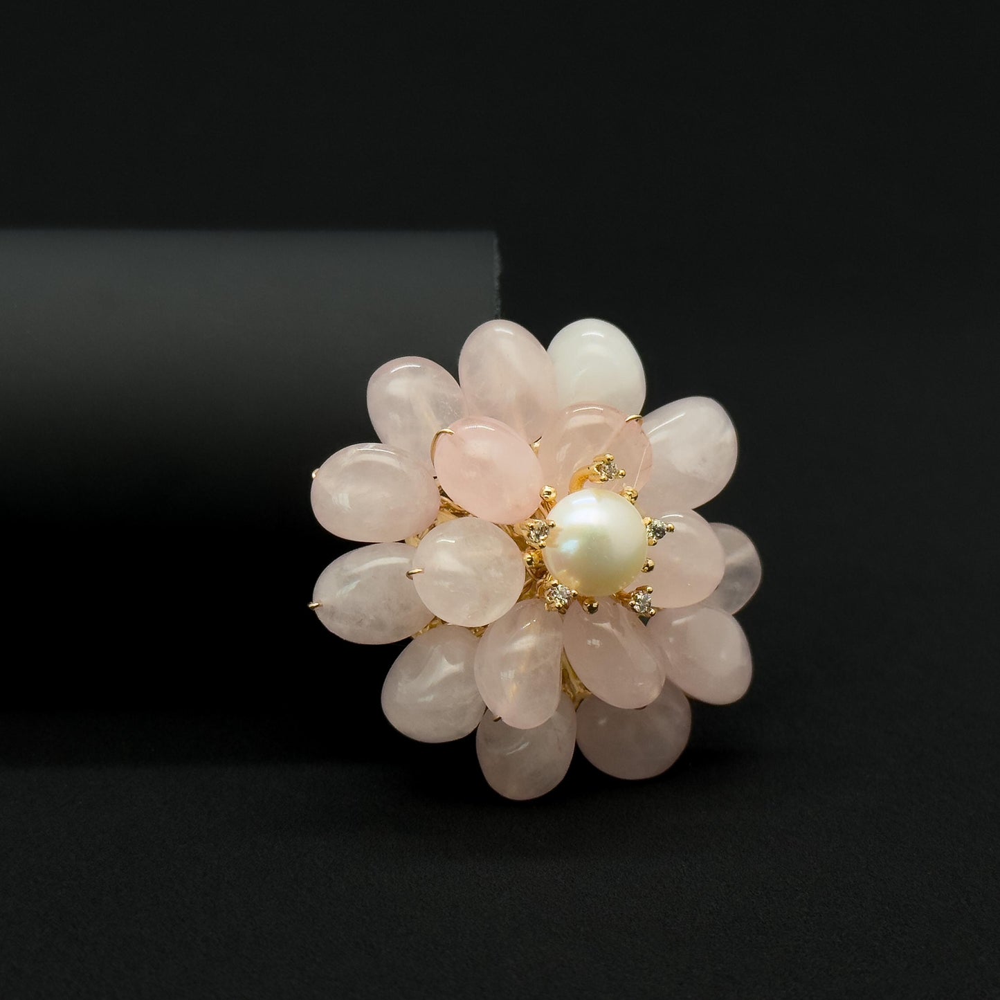 Handmade Pink Stone Flower Brooch with Pearl Copper Pin