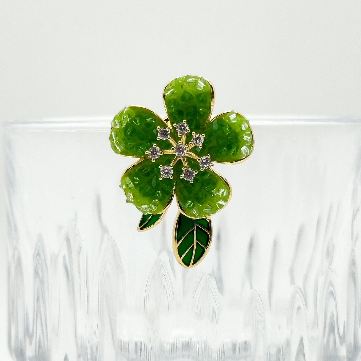 Summer Floral Rhinestone Brooch Copper Crystal Magnet Backing Gift