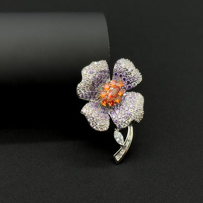 Four-Leaf Clover Crystal Flower Brooch Magnetic Pin for Women's Shirts