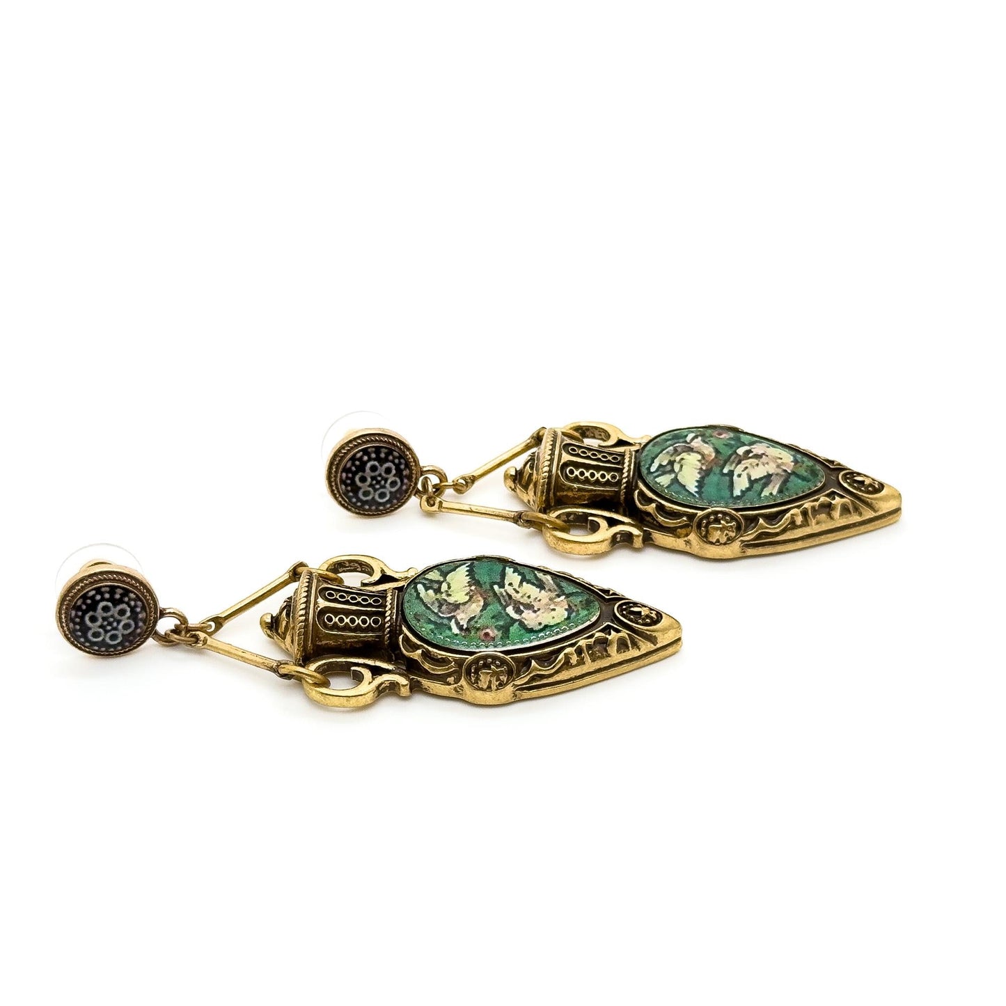 Vintage Art Deco Copper Pigeon Pendant Necklace and Earrings Set