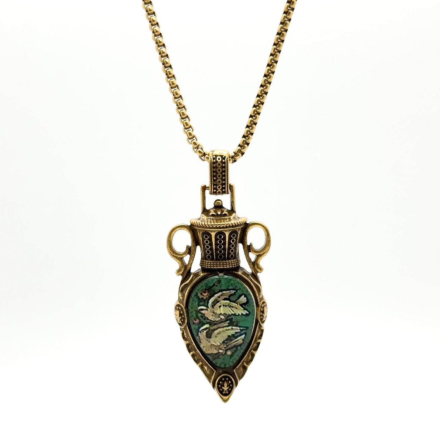 Vintage Art Deco Copper Pigeon Pendant Necklace and Earrings Set