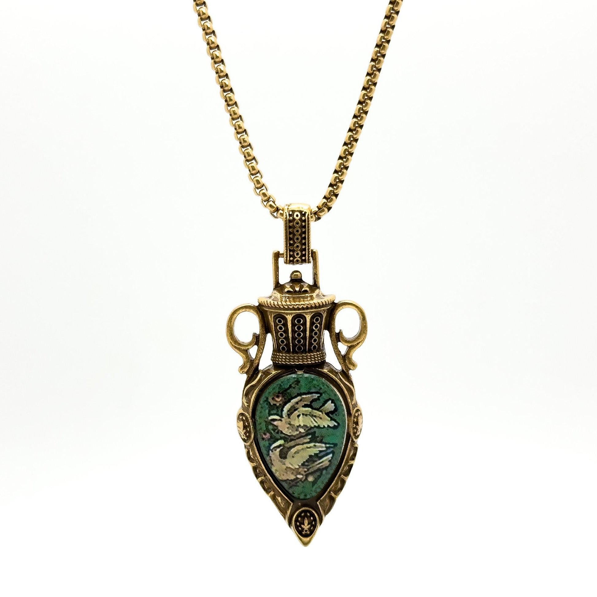 Vintage Art Deco Copper Pigeon Pendant Necklace and Earrings Set