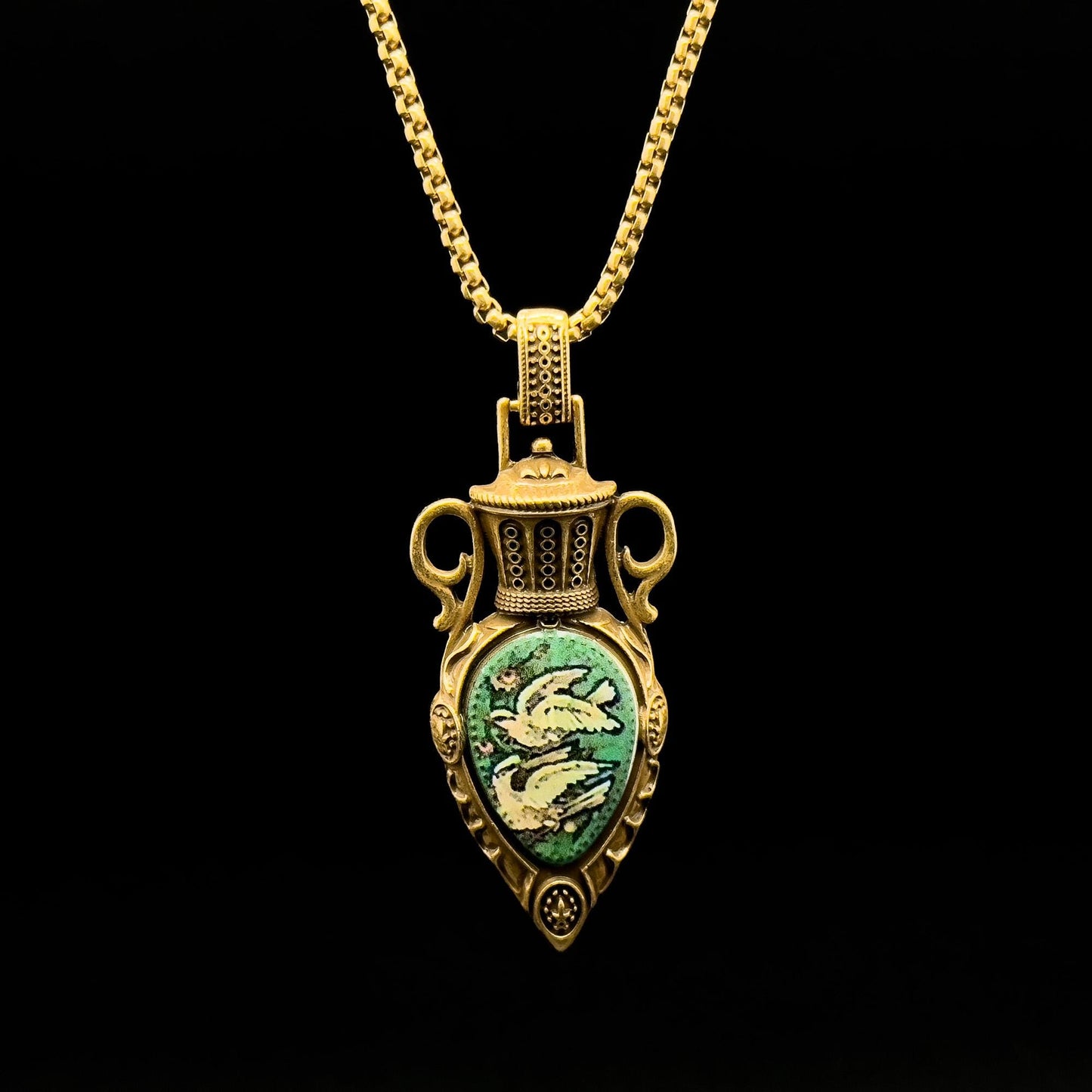 Vintage Art Deco Copper Pigeon Pendant Necklace and Earrings Set