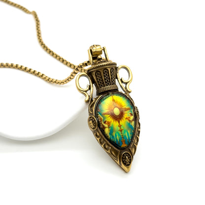 Vintage Art Deco Resin Copper Sun Pendant Earrings Set