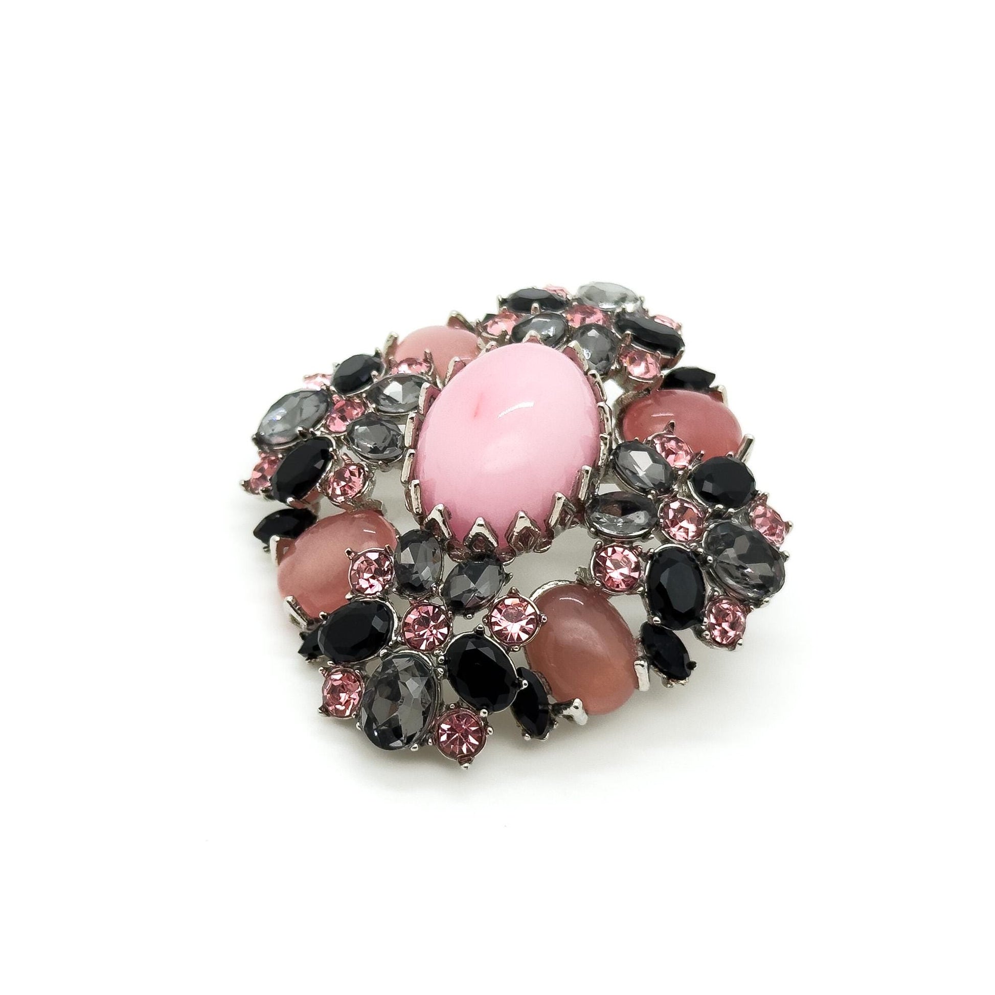 Art Deco Vintage Pink Crystal Brooch with Copper Setting