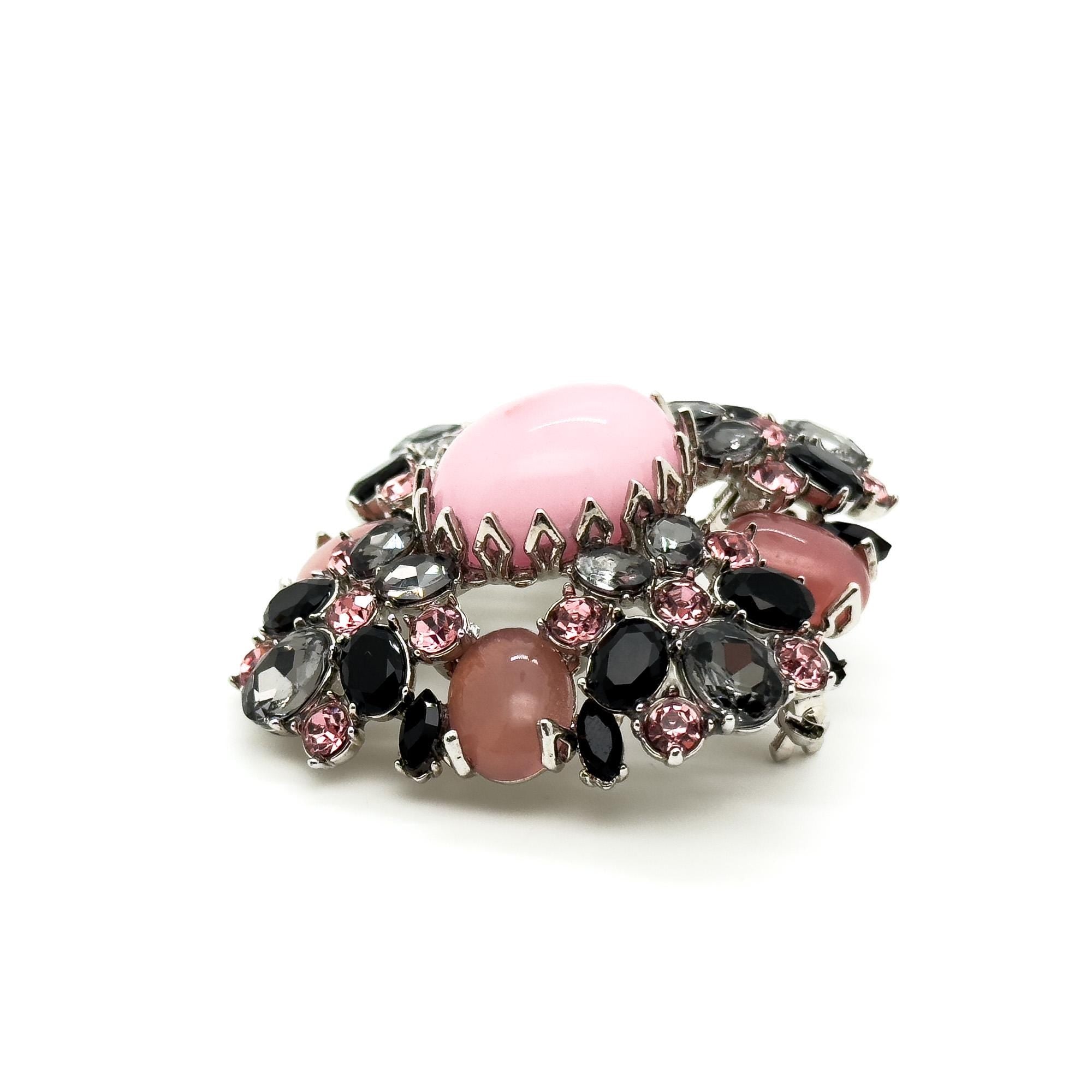 Art Deco Vintage Pink Crystal Brooch with Copper Setting