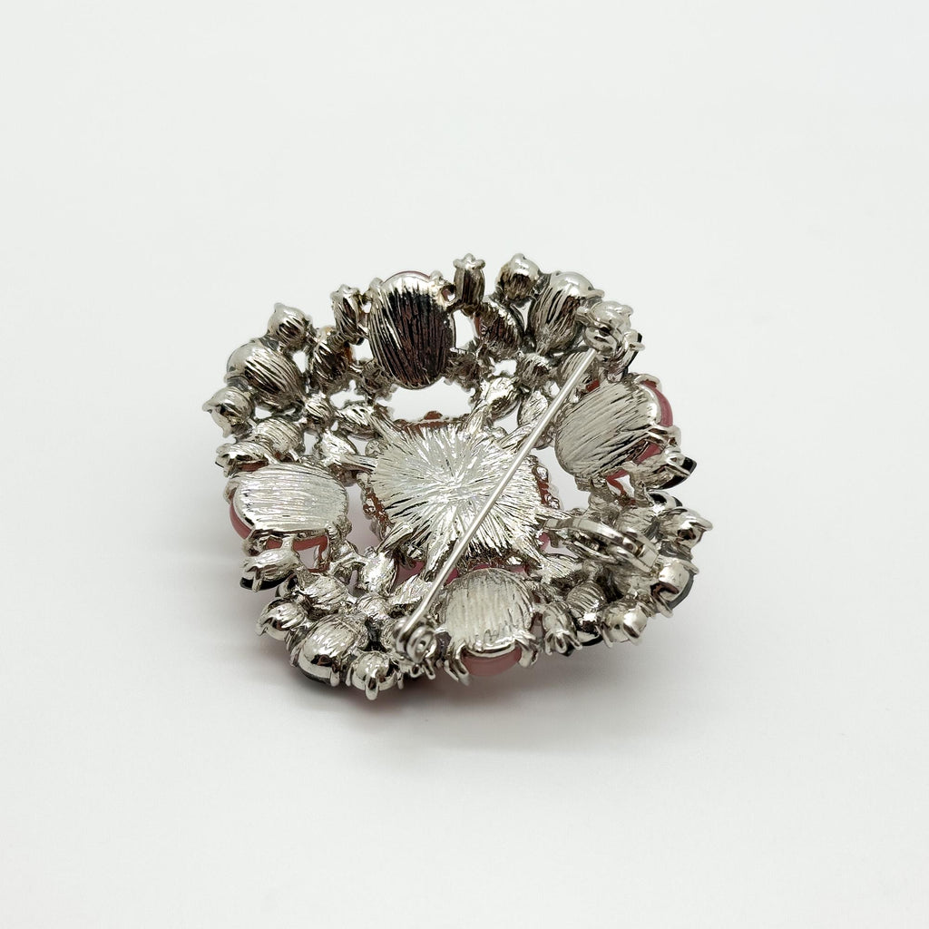 Art Deco Vintage Pink Crystal Brooch with Copper Setting