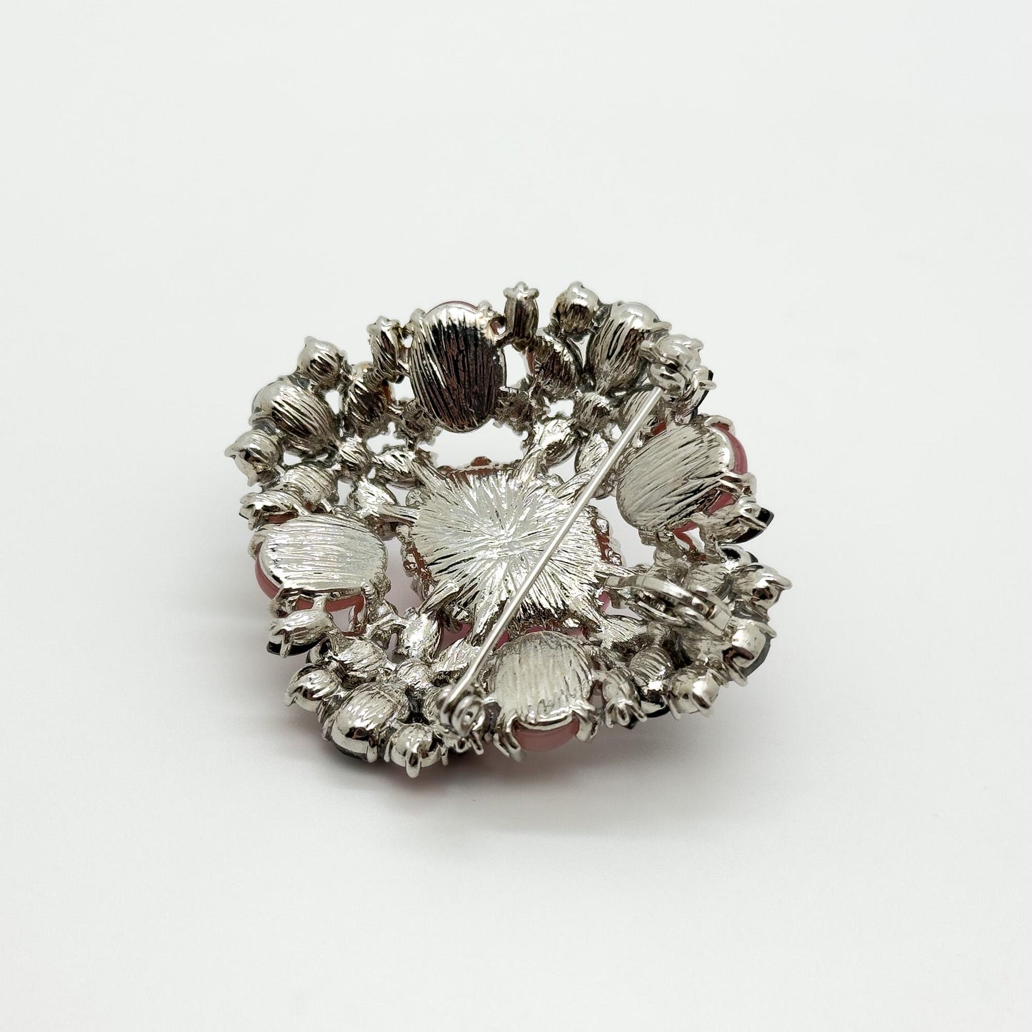 Art Deco Vintage Pink Crystal Brooch with Copper Setting