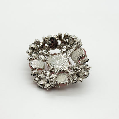 Art Deco Vintage Pink Crystal Brooch with Copper Setting
