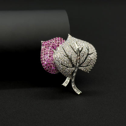 Purple Sparkle Leaf Brooch with Magnetic Backing, Copper Accents