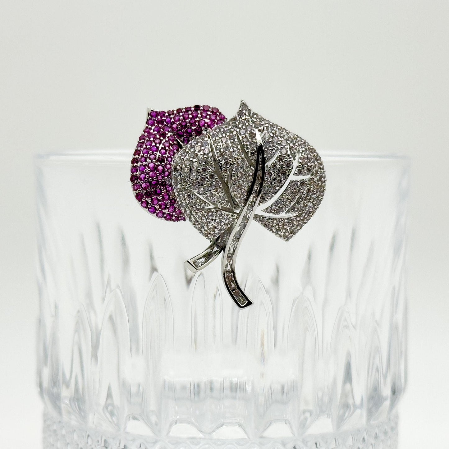 Purple Sparkle Leaf Brooch with Magnetic Backing, Copper Accents