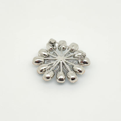 Blue Crystal Flower Brooch, Sparkling Zircon Copper Suit Brooch