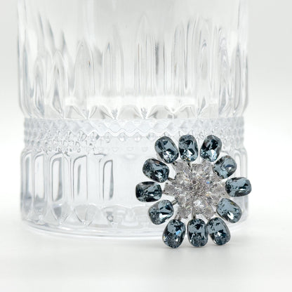 Blue Crystal Flower Brooch, Sparkling Zircon Copper Suit Brooch