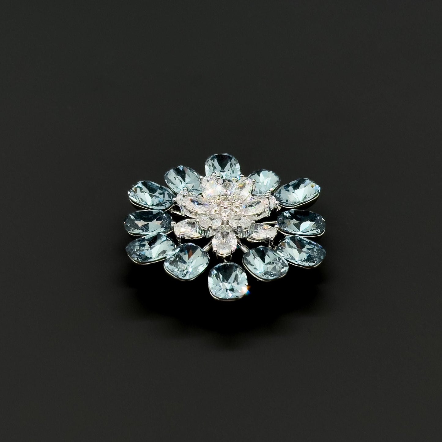 Blue Crystal Flower Brooch, Sparkling Zircon Copper Suit Brooch