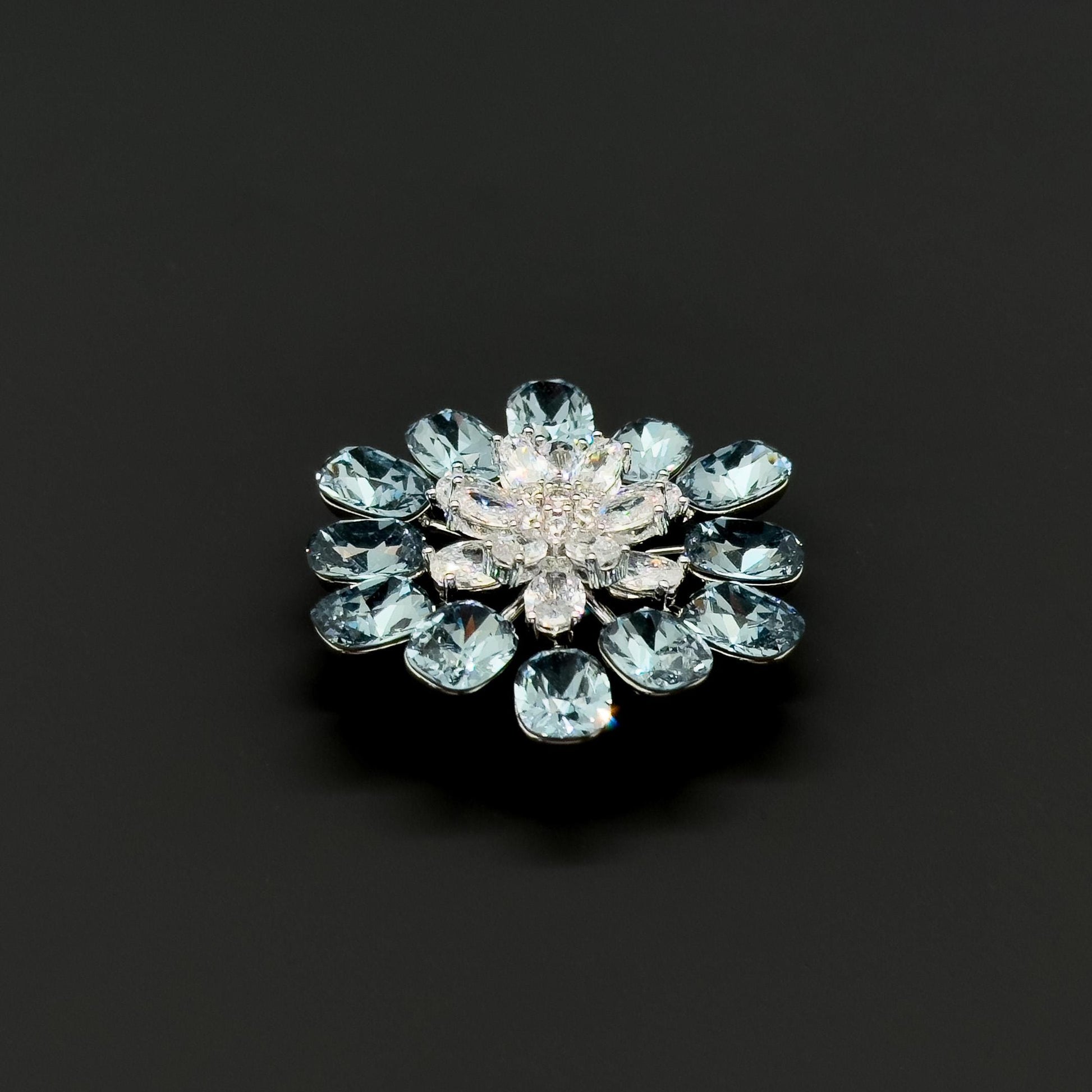 Blue Crystal Flower Brooch, Sparkling Zircon Copper Suit Brooch