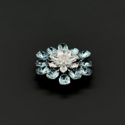 Blue Crystal Flower Brooch, Sparkling Zircon Copper Suit Brooch