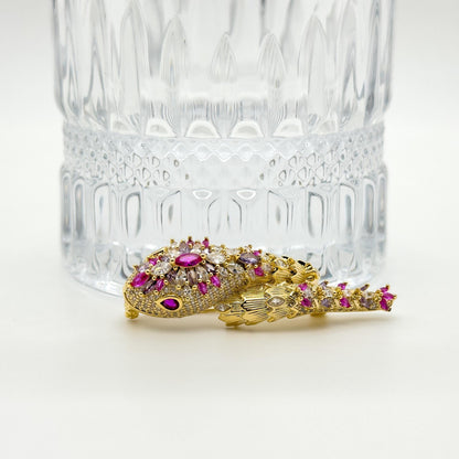 French Vintage Snake Brooch with Zircon Copper Gemstone Pin