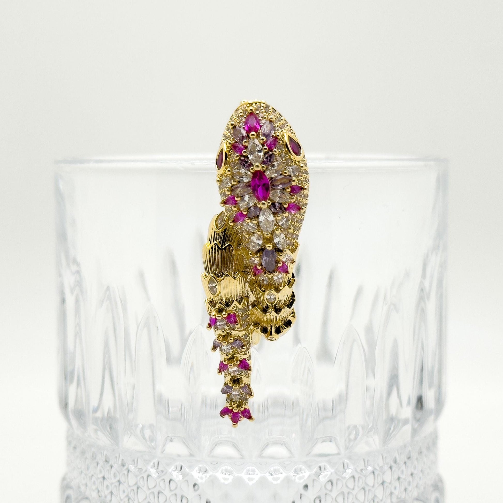 French Vintage Snake Brooch with Zircon Copper Gemstone Pin