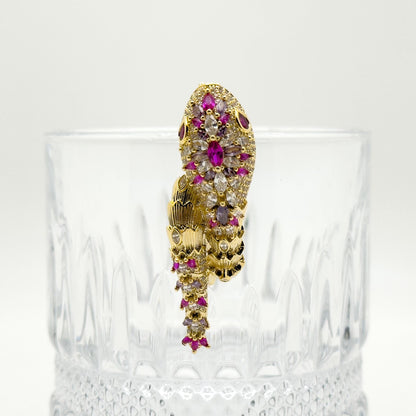 French Vintage Snake Brooch with Zircon Copper Gemstone Pin