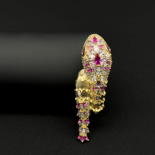 French Vintage Snake Brooch with Zircon Copper Gemstone Pin