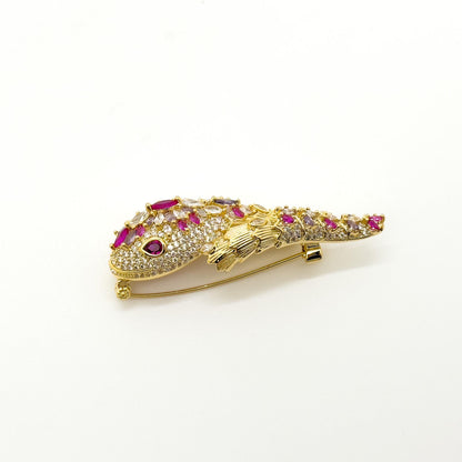 French Vintage Snake Brooch with Zircon Copper Gemstone Pin