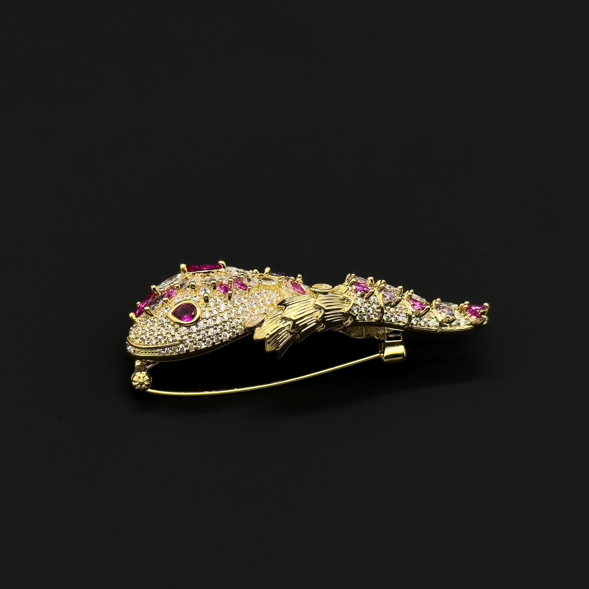 French Vintage Snake Brooch with Zircon Copper Gemstone Pin