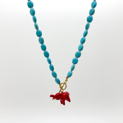 Vintage Art Deco Turquoise Elephant Pendant Beaded Copper Necklace