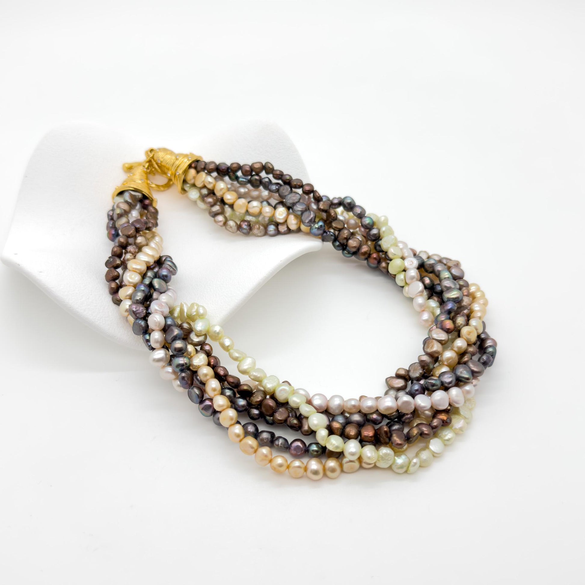 Vintage Art Deco Layered Pearl Necklace with Rhinestone Pendant