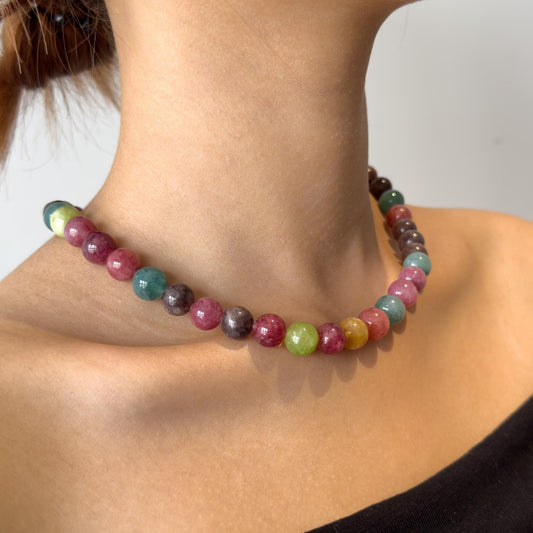 Art Deco Beaded Gemstone Necklace and Bracelet Set Multi‑colour