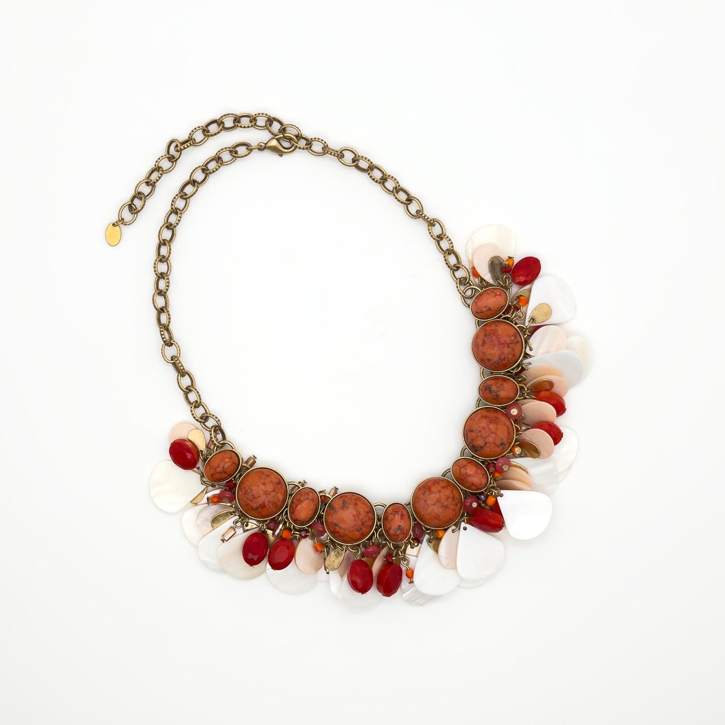 Vintage Art Deco Mother-of-Pearl Gemstone Pendant Necklace Boho Party