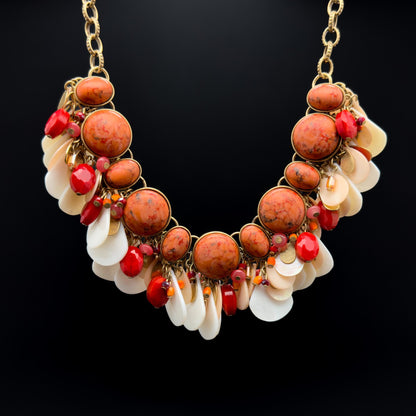 Vintage Art Deco Mother-of-Pearl Gemstone Pendant Necklace Boho Party