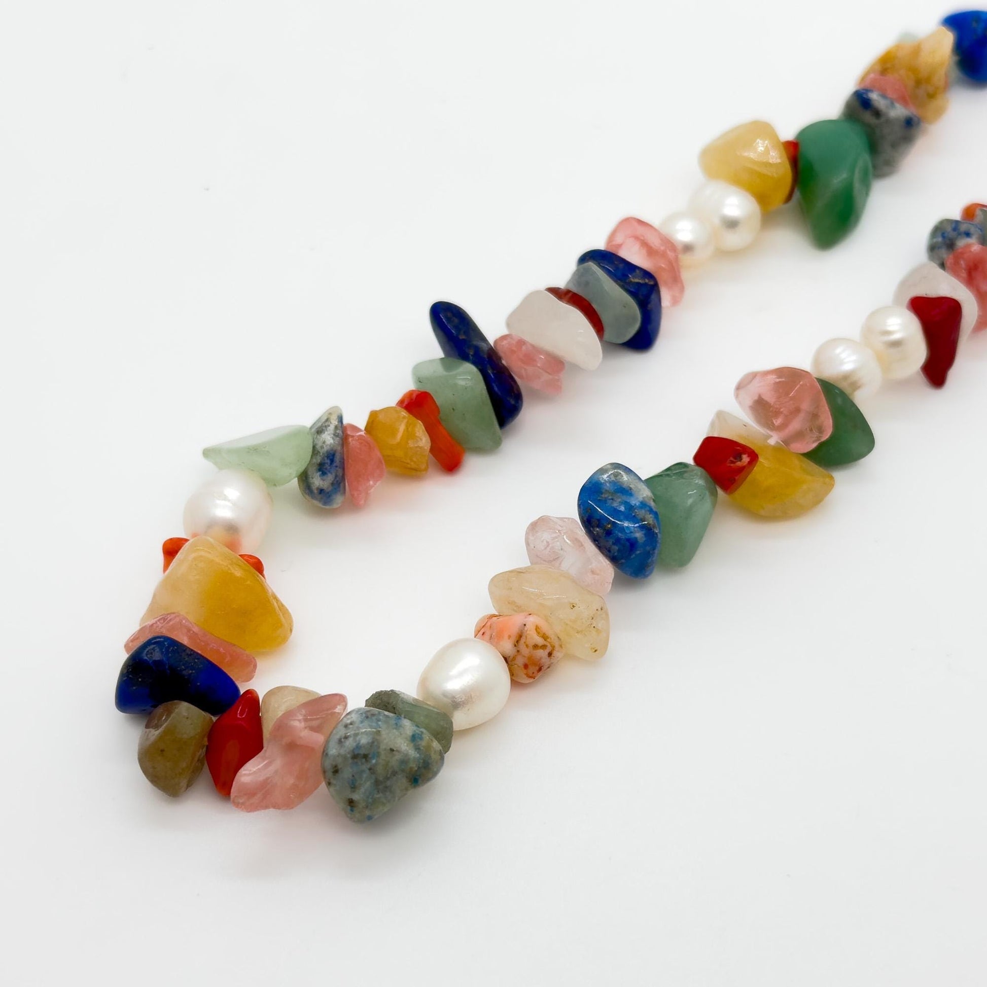 Art Deco Colourful Gemstone Beaded Necklace with Pearl Accents