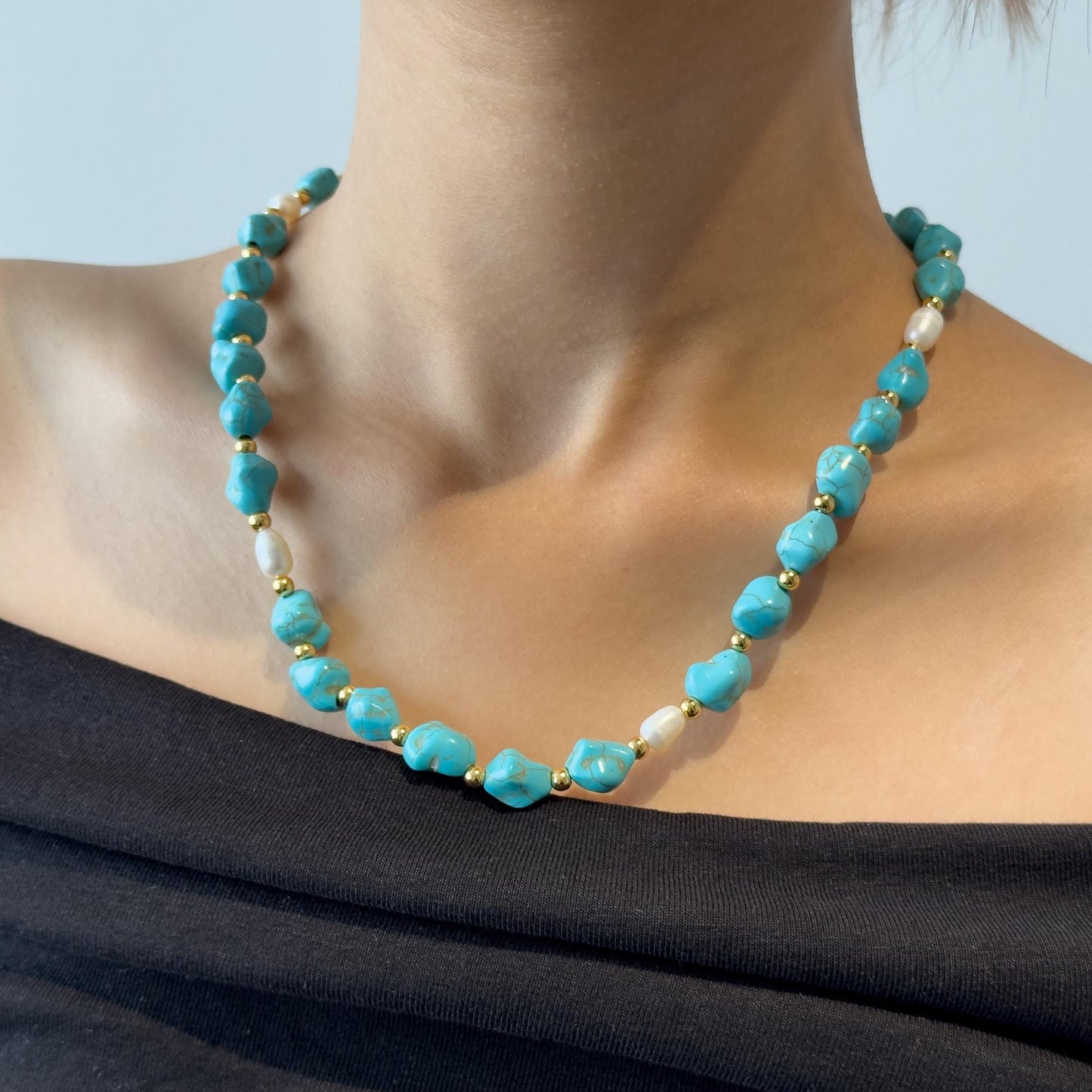 Art Deco Turquoise Beaded Necklace Vintage Deco Statement Ethnic