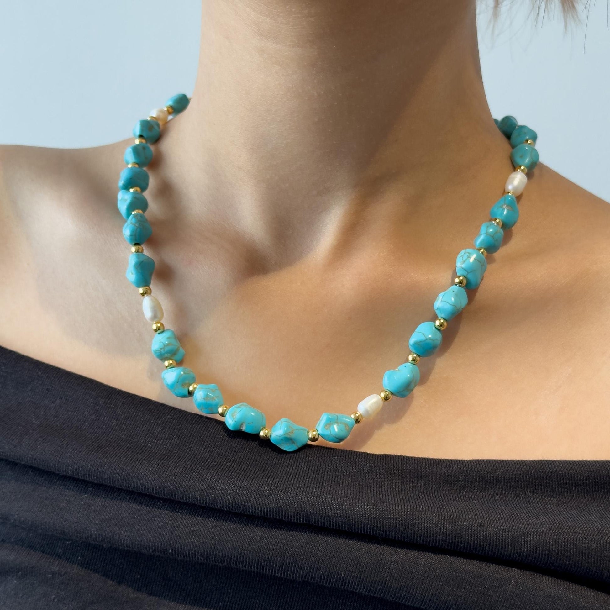 Art Deco Turquoise Beaded Necklace Vintage Deco Statement Ethnic