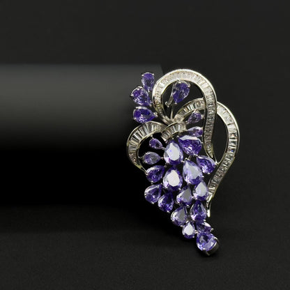 Purple Grape Cluster Brooch Pendant, Glass Zircon Copper Pin