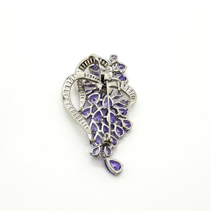 Purple Grape Cluster Brooch Pendant, Glass Zircon Copper Pin