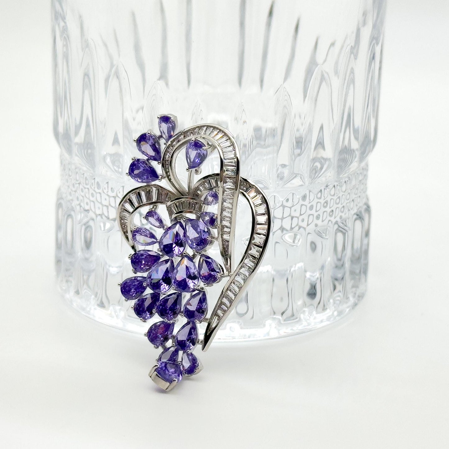 Purple Grape Cluster Brooch Pendant, Glass Zircon Copper Pin