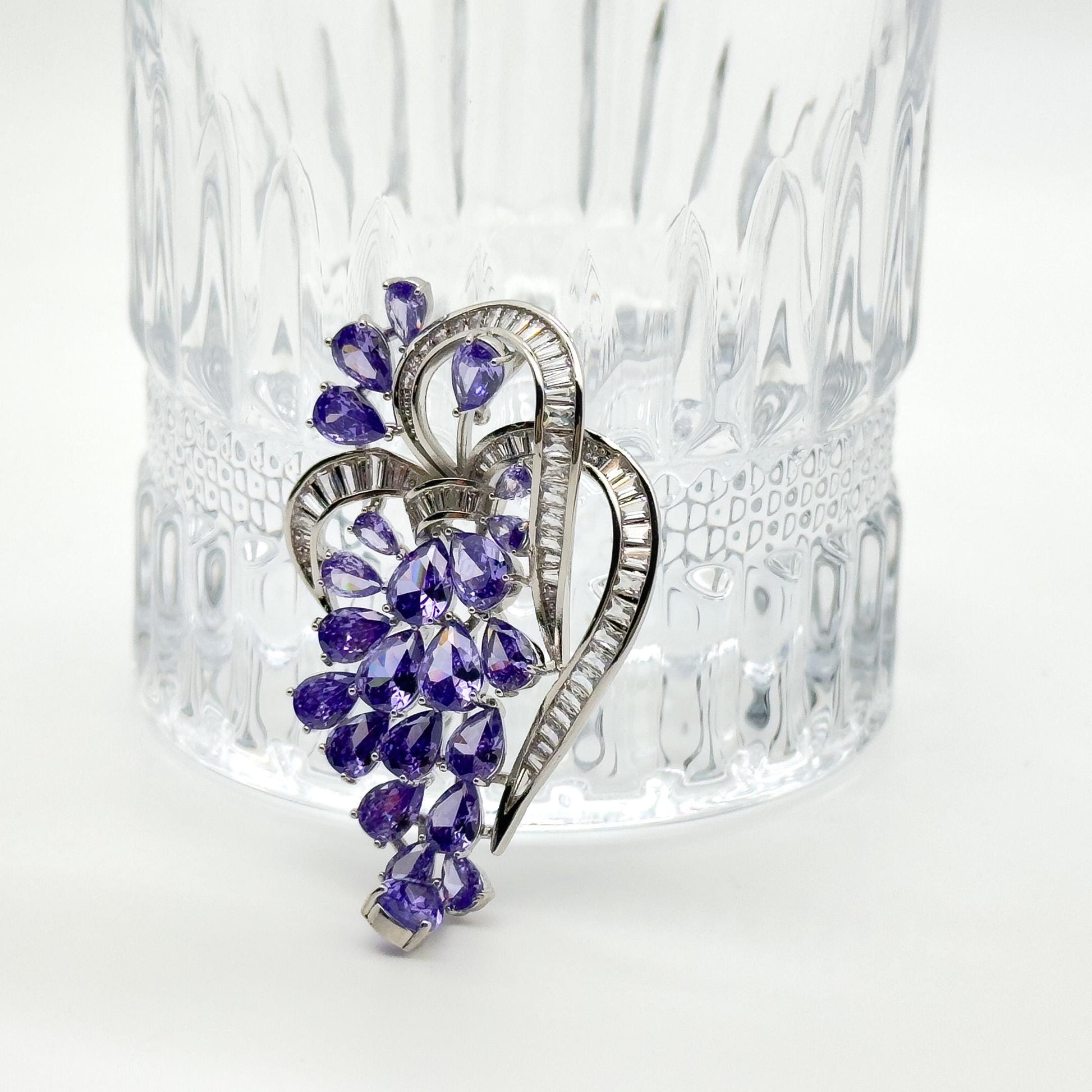 Purple Grape Cluster Brooch Pendant, Glass Zircon Copper Pin