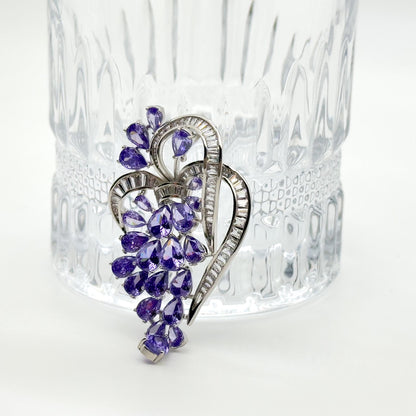 Purple Grape Cluster Brooch Pendant, Glass Zircon Copper Pin