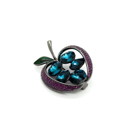 Exquisite Copper Apple Brooch with Zircon Sparkle, Gift Box