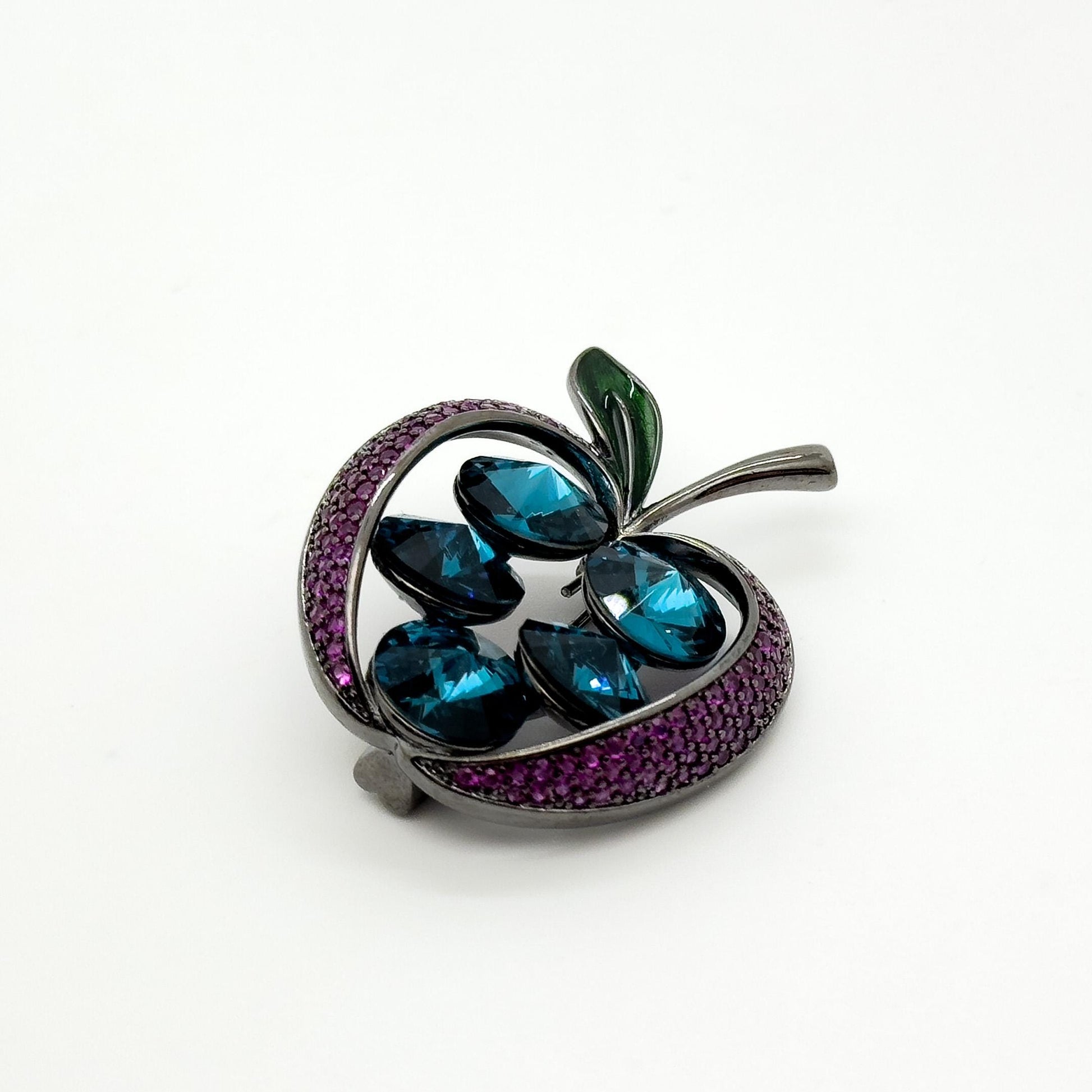 Exquisite Copper Apple Brooch with Zircon Sparkle, Gift Box