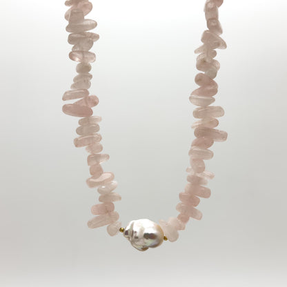 Handmade Art Deco Pink Gemstone Pearl Beaded Necklace 45cm Extender