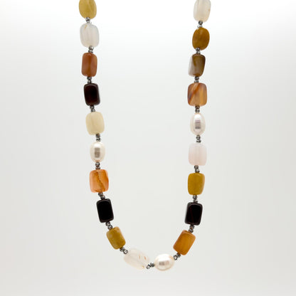 Vintage Art Deco Beaded Agate Pearl Necklace 40cm Handmade Gift