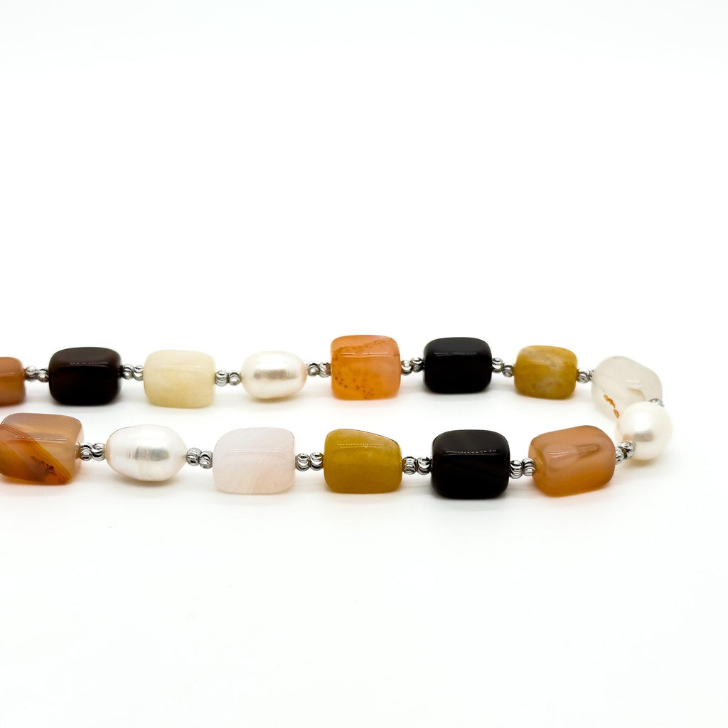 Vintage Art Deco Beaded Agate Pearl Necklace 40cm Handmade Gift