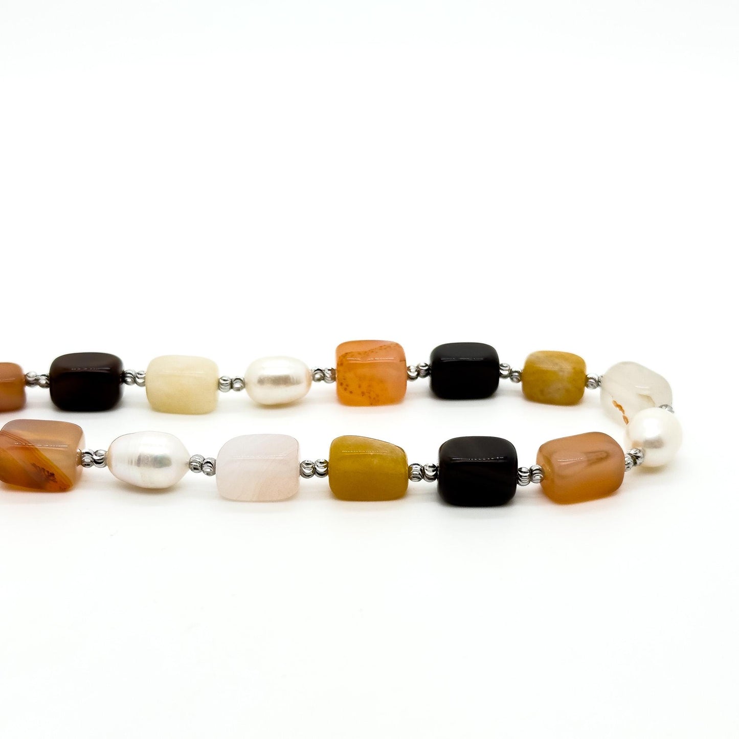 Vintage Art Deco Beaded Agate Pearl Necklace 40cm Handmade Gift