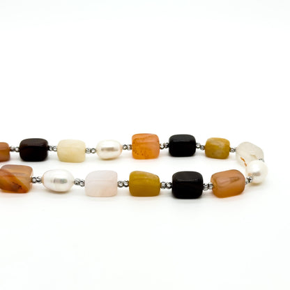 Vintage Art Deco Beaded Agate Pearl Necklace 40cm Handmade Gift